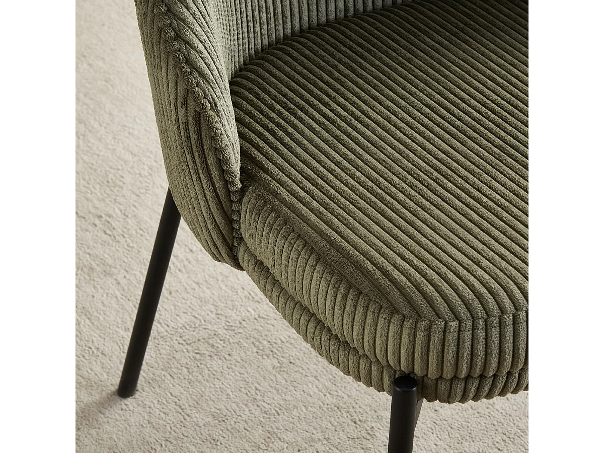 Lot de 2 chaises en velours côtelé vert kaki - Cloé