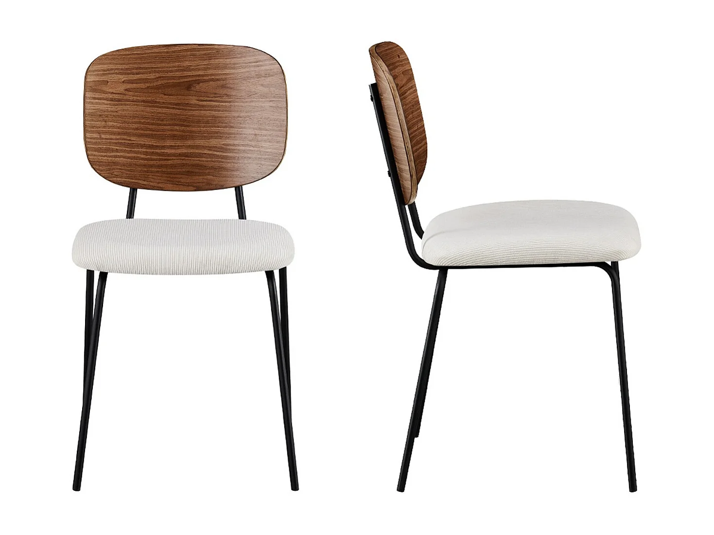 Lot de 2 chaises en velours côtelé beige, piètement en métal noir - Naya