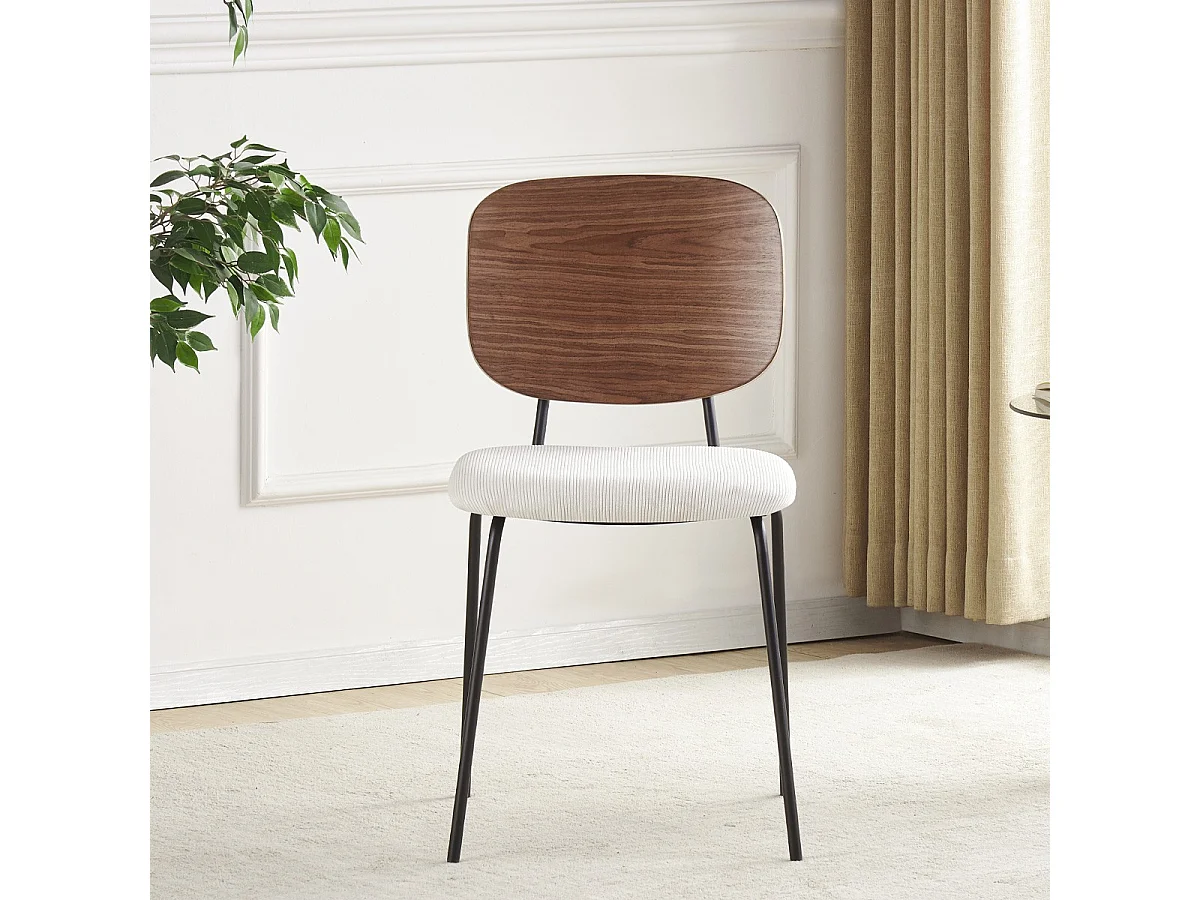 Lot de 2 chaises en velours côtelé beige, piètement en métal noir - Naya