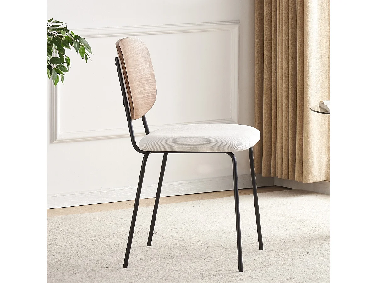 Lot de 2 chaises en velours côtelé beige, piètement en métal noir - Naya