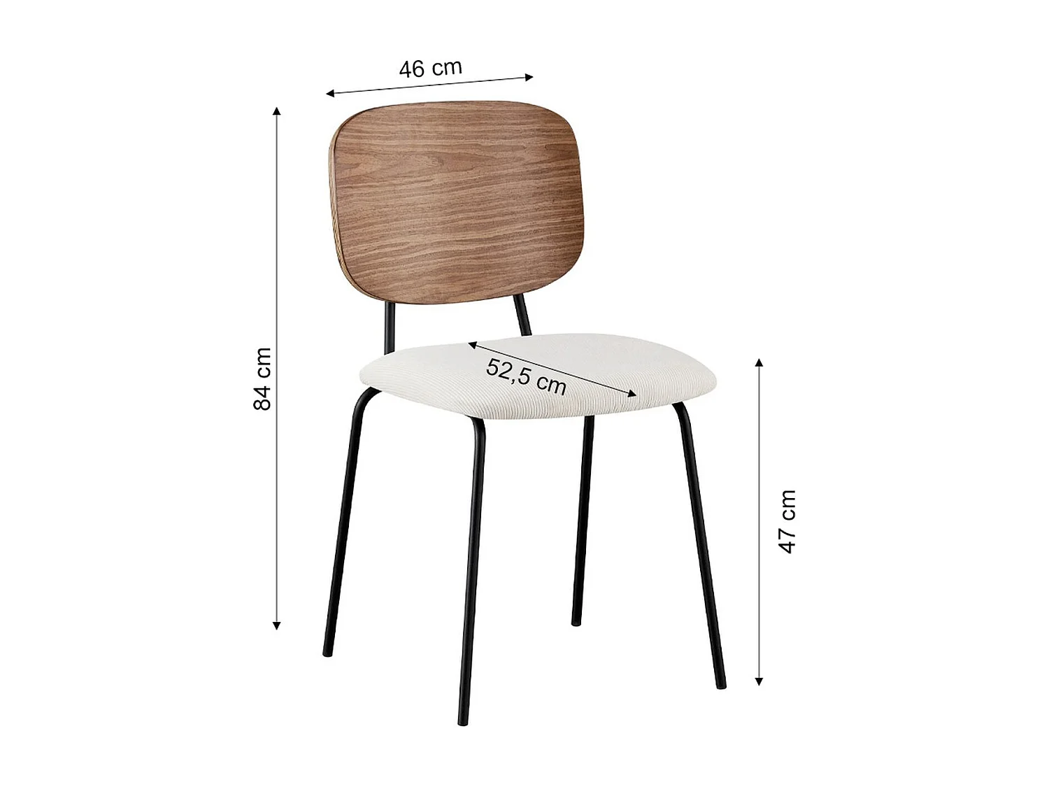 Lot de 2 chaises en velours côtelé beige, piètement en métal noir - Naya