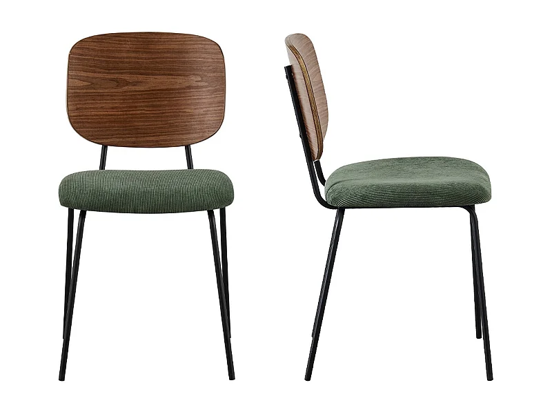 Lot de 2 chaises en velours côtelé vert kaki - Naya