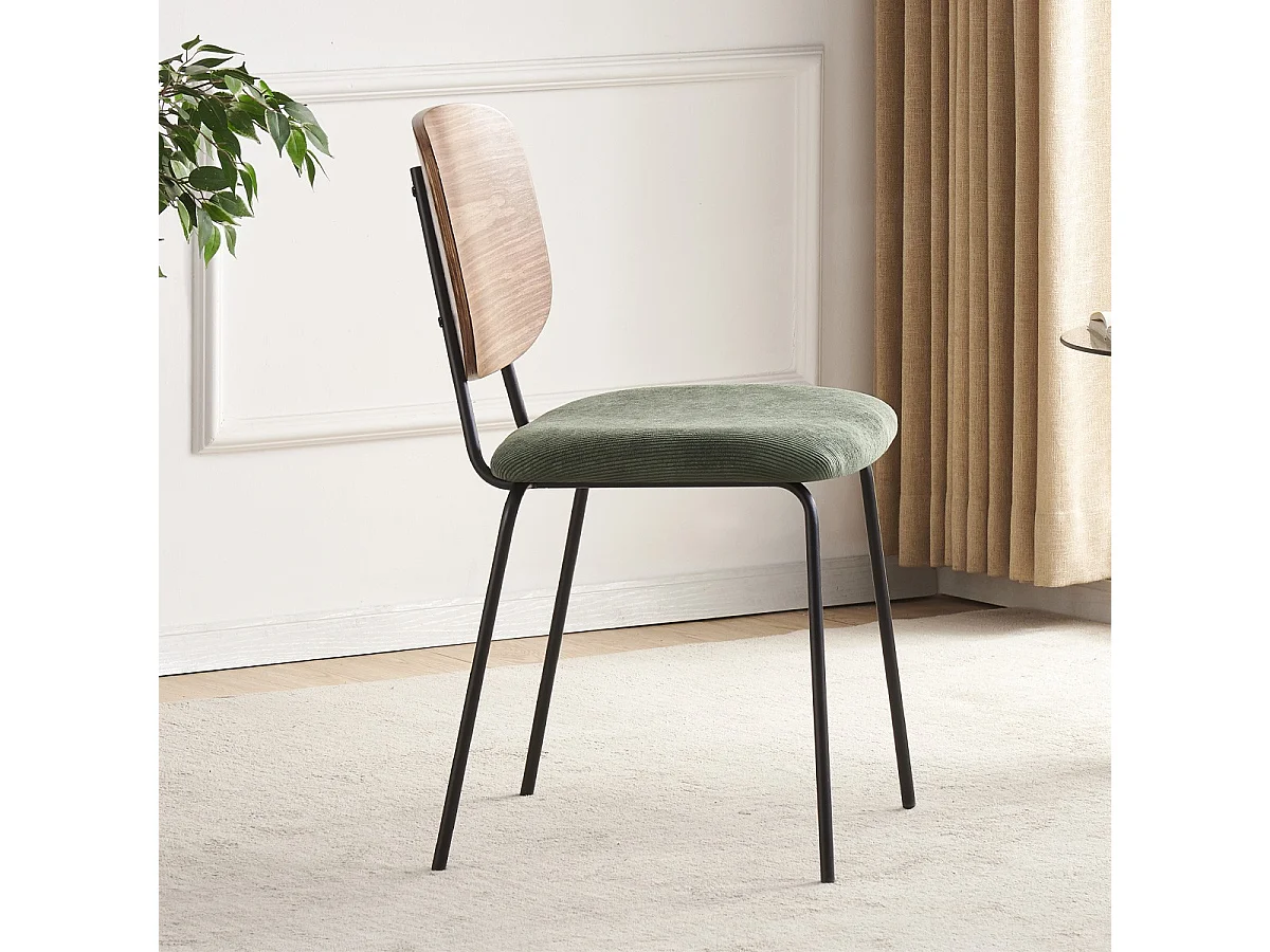 Lot de 2 chaises en velours côtelé vert kaki - Naya