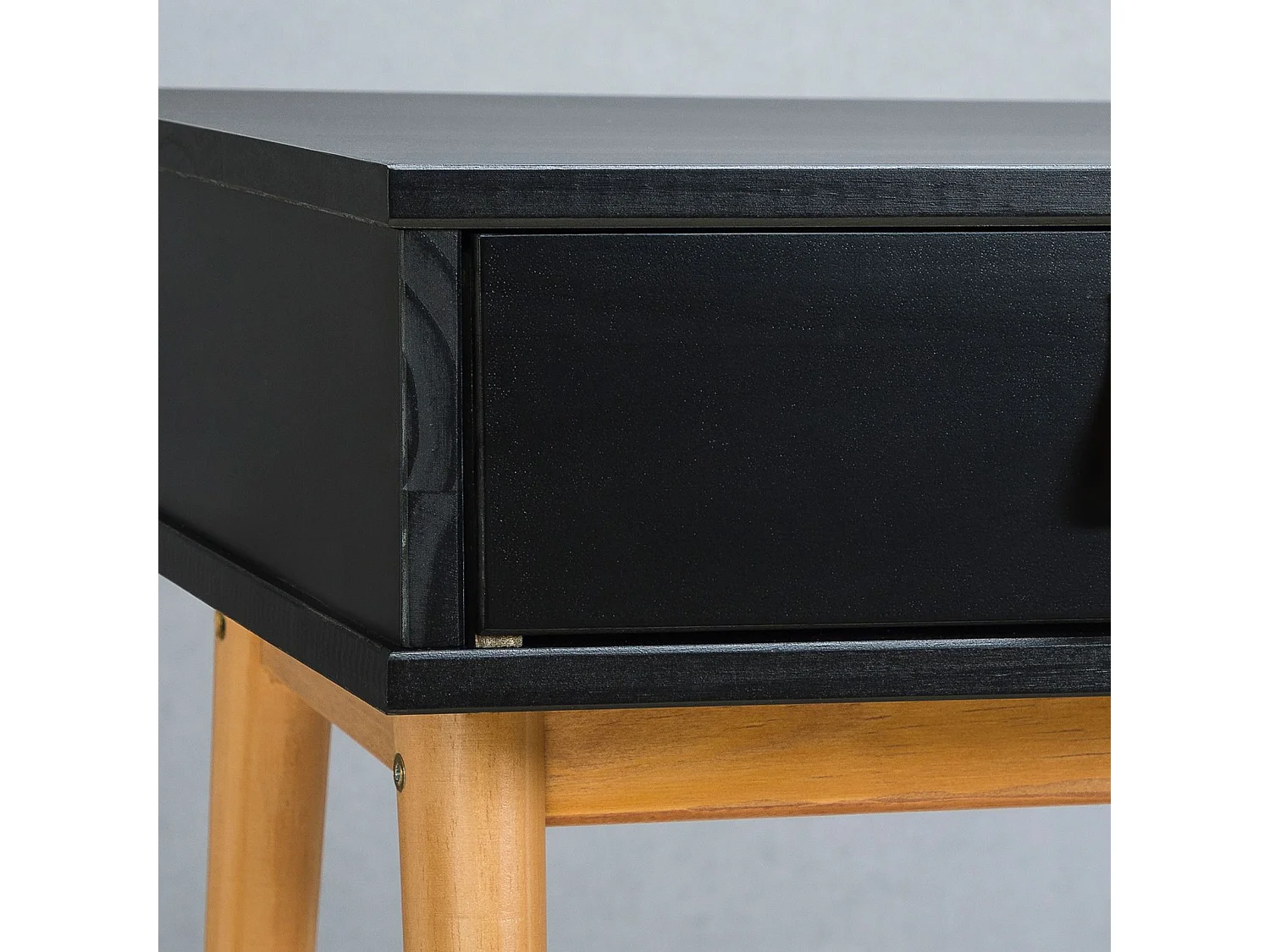 Bureau KIM secrétaire en pin massif avec 2 tiroirs et 1 niche bois lasuré noir/chêne