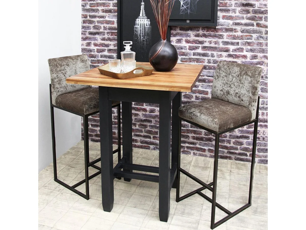 Table repas haute carrée Bois Noir - Brocante Interior's