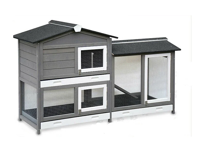 Cage Clapier Enclos lapin Extérieur en bois pour petits animaux-2 étages: 092 Rudy 145x50x94cm