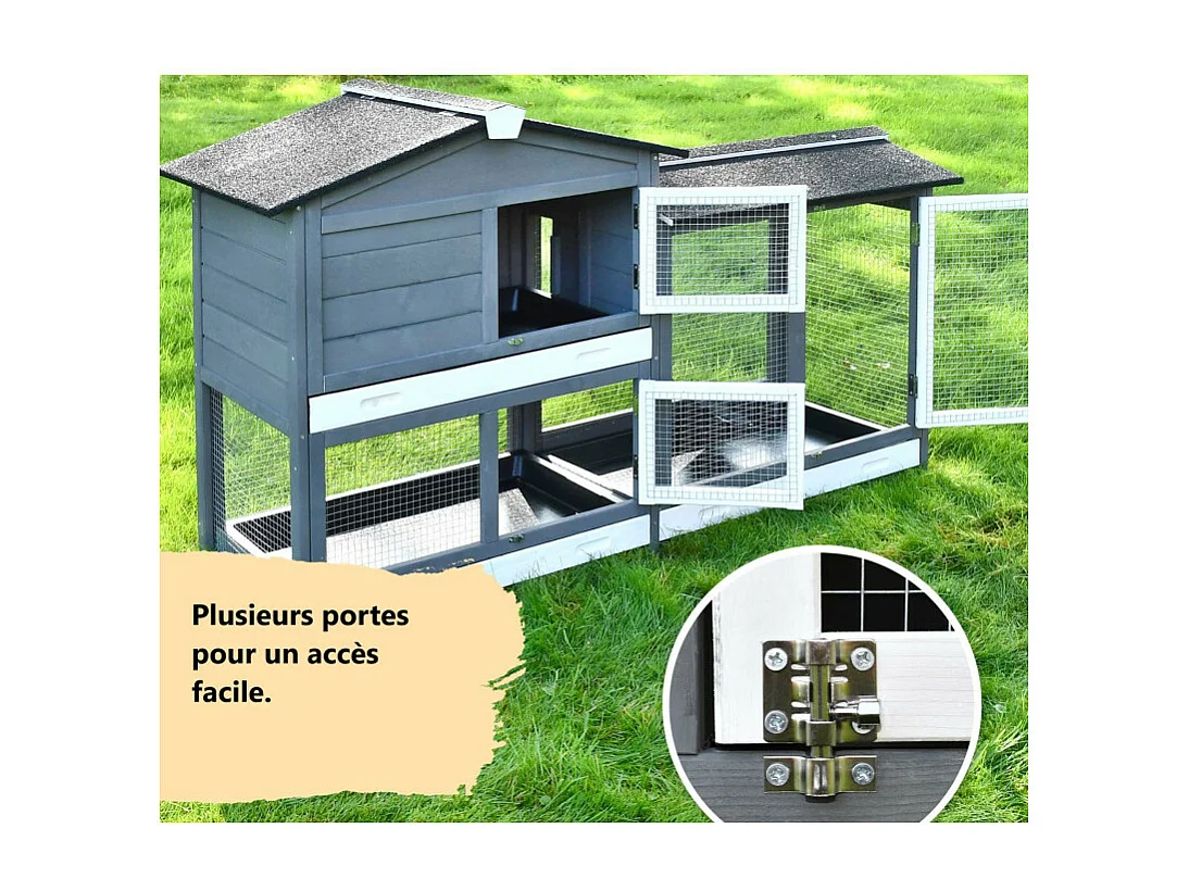 Cage Clapier Enclos lapin Extérieur en bois pour petits animaux-2 étages: 092 Rudy 145x50x94cm