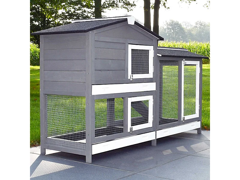 Cage Clapier Enclos lapin Extérieur en bois pour petits animaux-2 étages: 092 Rudy 145x50x94cm