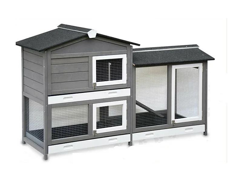 Cage Clapier Enclos lapin Extérieur en bois pour petits animaux-2 étages: 092 Rudy 145x50x94cm