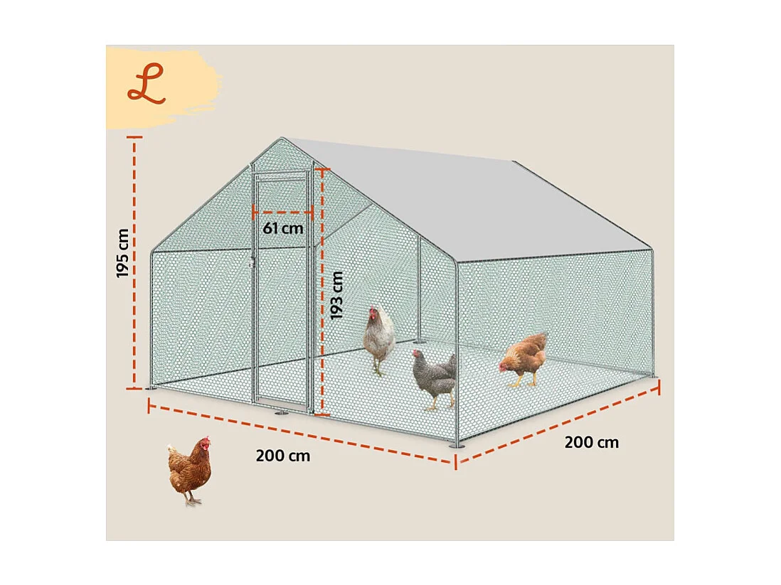 Enclos poulailler 4m2 parc grillage metal Inclus Bâche pout toit imperméable UV