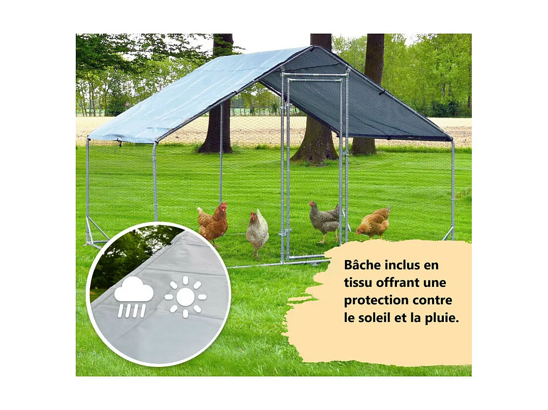 Enclos poulailler 4m2 parc grillage metal Inclus Bâche pout toit imperméable UV