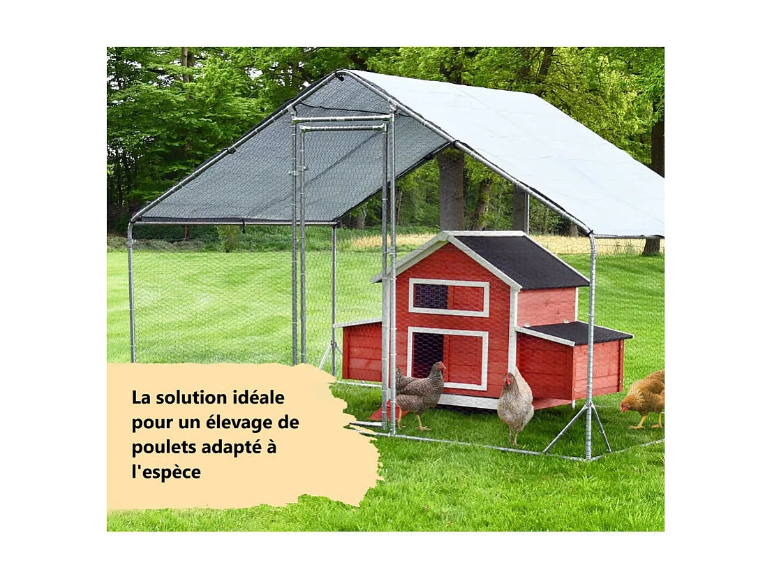 Enclos poulailler 4m2 parc grillage metal Inclus Bâche pout toit imperméable UV