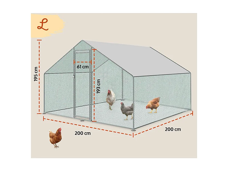 Enclos poulailler 4m2 parc grillage metal Inclus Bâche pout toit imperméable UV