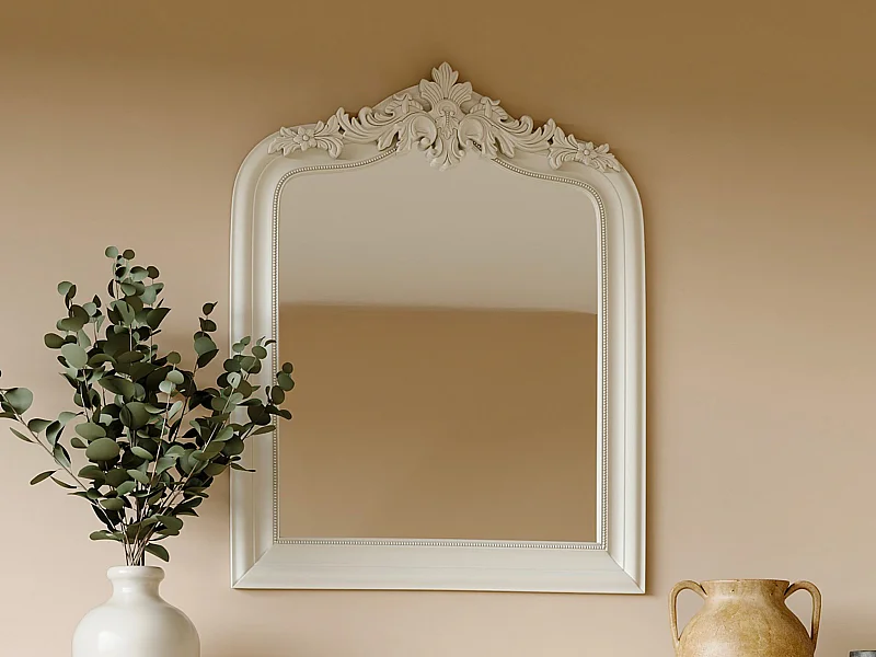 Espejo trumeau con molduras de madera de paulownia - L. 80 x Alt. 100 cm - Blanco mate - NOVARA