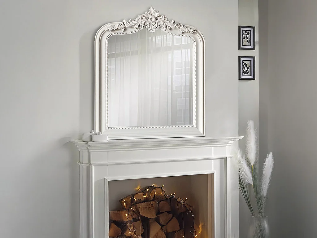 Miroir trumeau avec moulures en bois de paulownia - L. 80 x H. 100 cm - Blanc mat - NOVARA