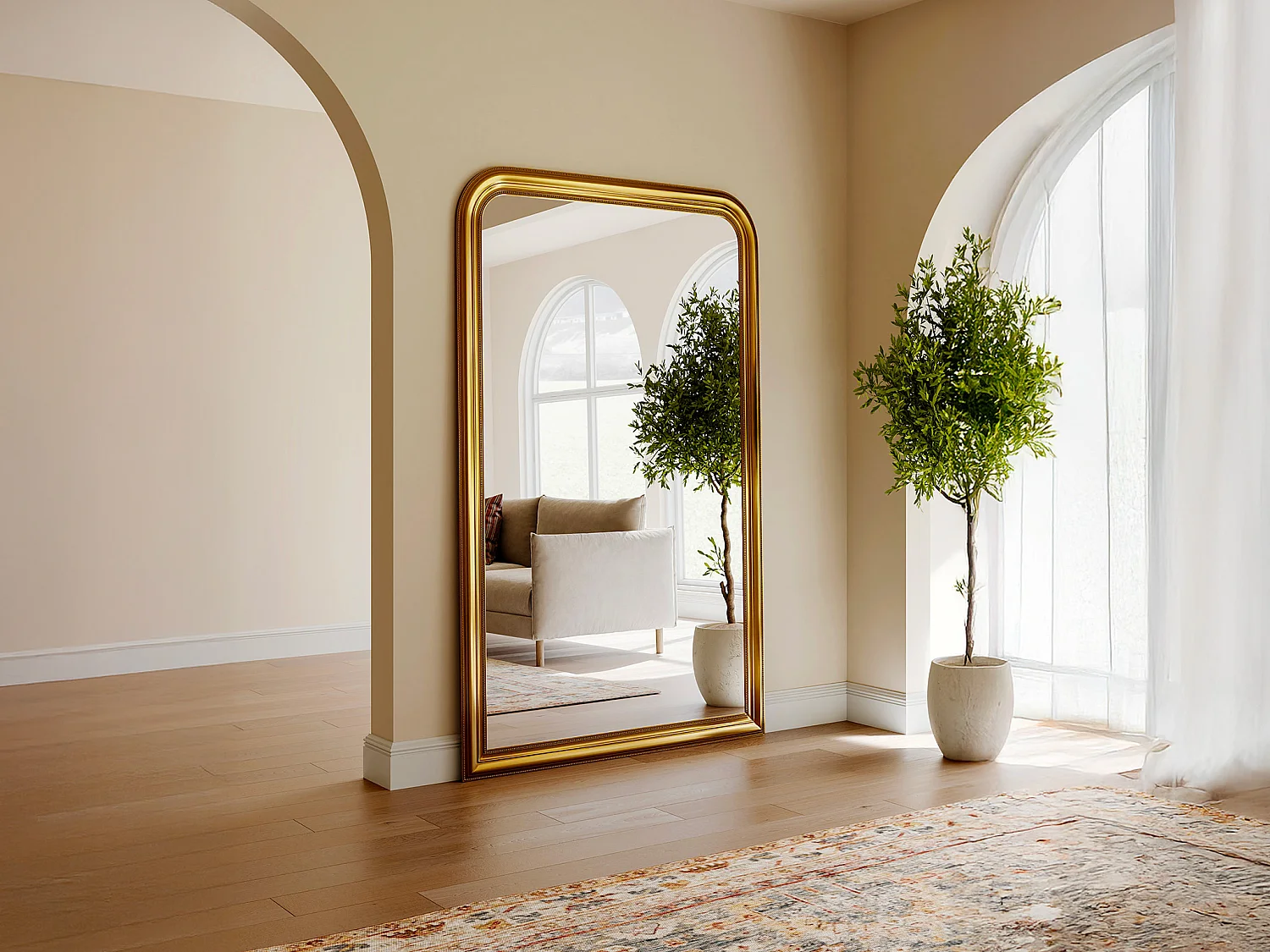 Stor spegel i paulowniaträ - B. 120 x H. 190 cm - Förgylld med mässingseffekt - HELOISE