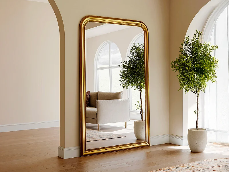 Grand miroir en bois de paulownia - L. 120 x H. 190 cm - Doré effet laiton- HELOISE