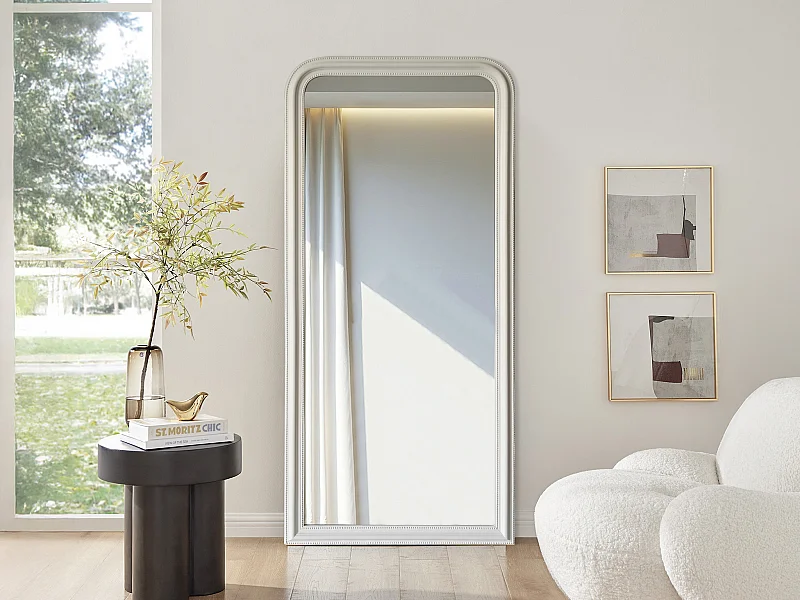 Großer Spiegel aus Paulownia-Holz - B. 80 x H. 180 cm - Mattweiß - HELOISE