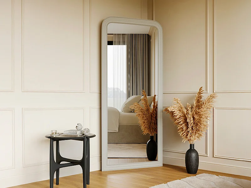 Grote spiegel van paulowniahout - B. 80 x H. 180 cm - Mat wit - HELOISE