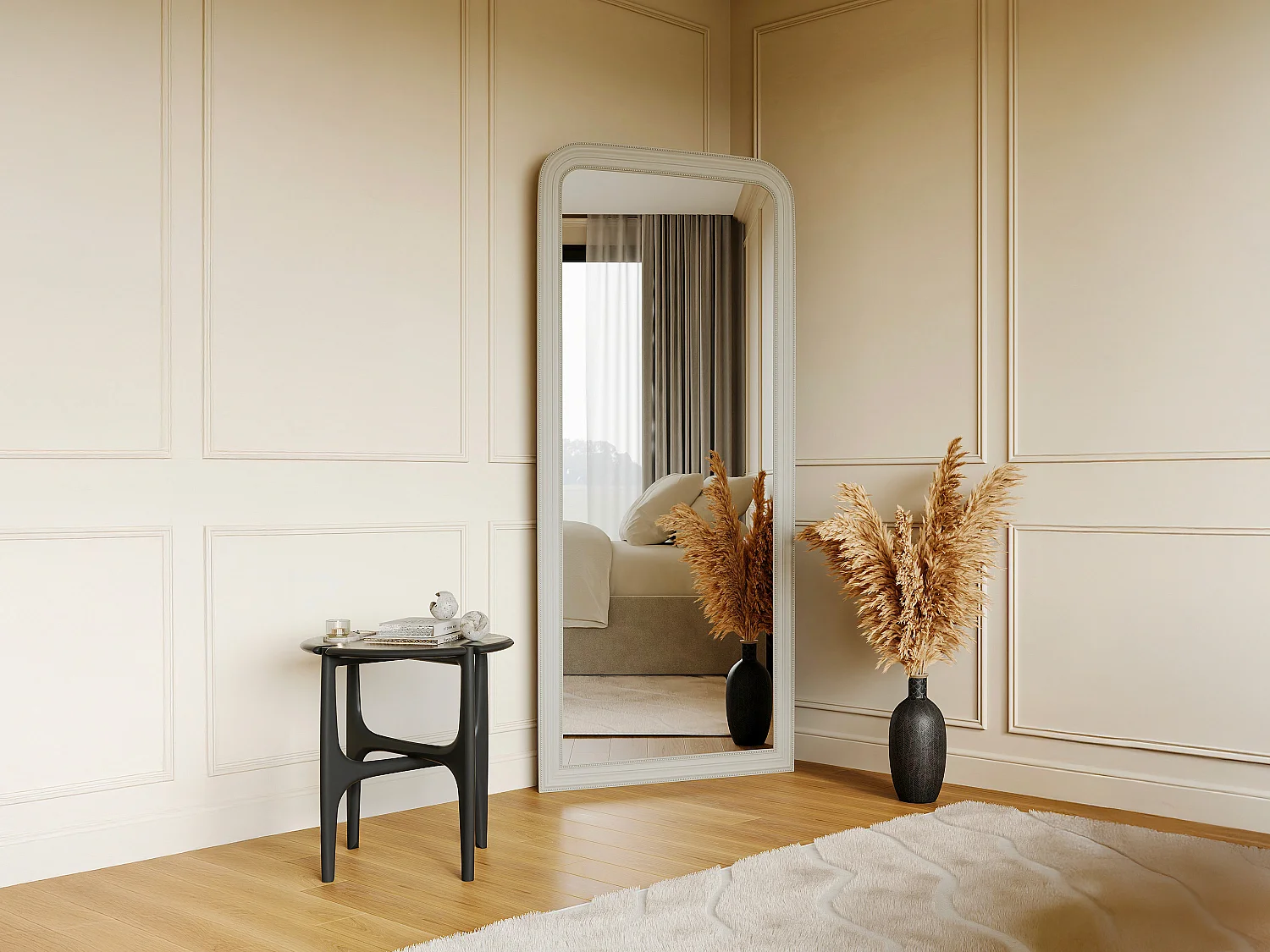 Grand miroir en bois de paulownia - L. 80 x H. 180 cm -Blanc mat - HELOISE