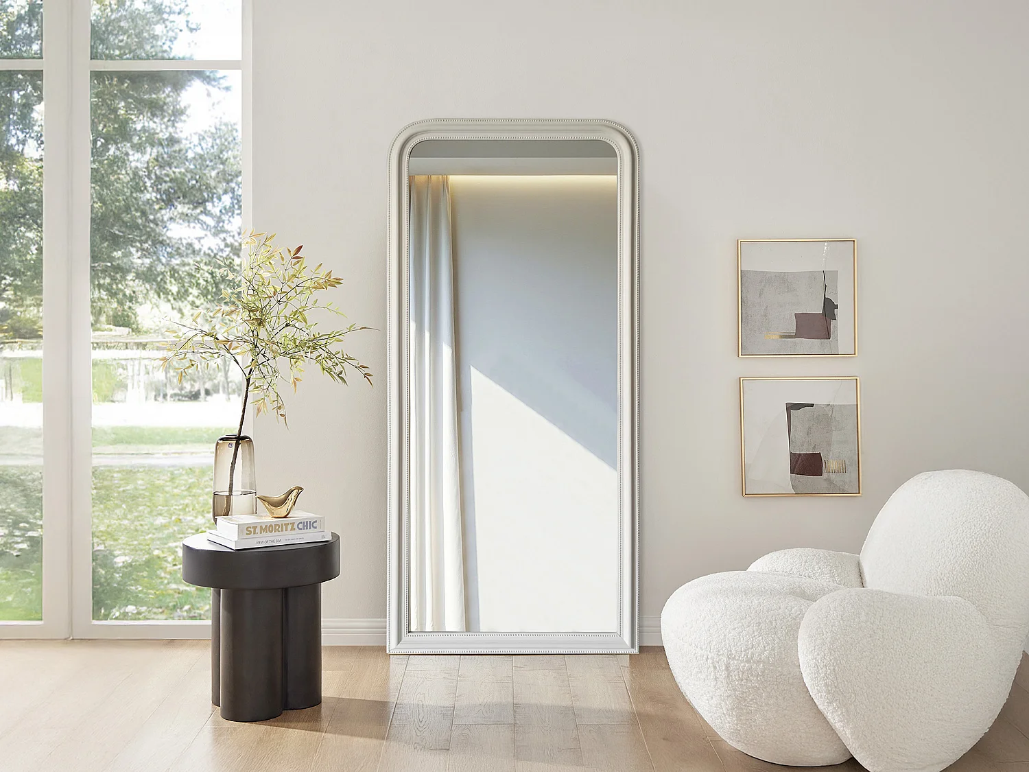 Grand miroir en bois de paulownia - L. 80 x H. 180 cm -Blanc mat - HELOISE