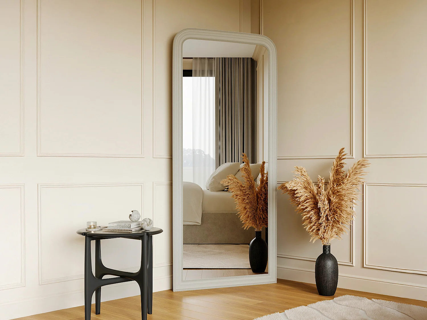 Grande specchio in legno di paulownia - L. 80 x H. 180 cm - Bianco opaco - HELOISE