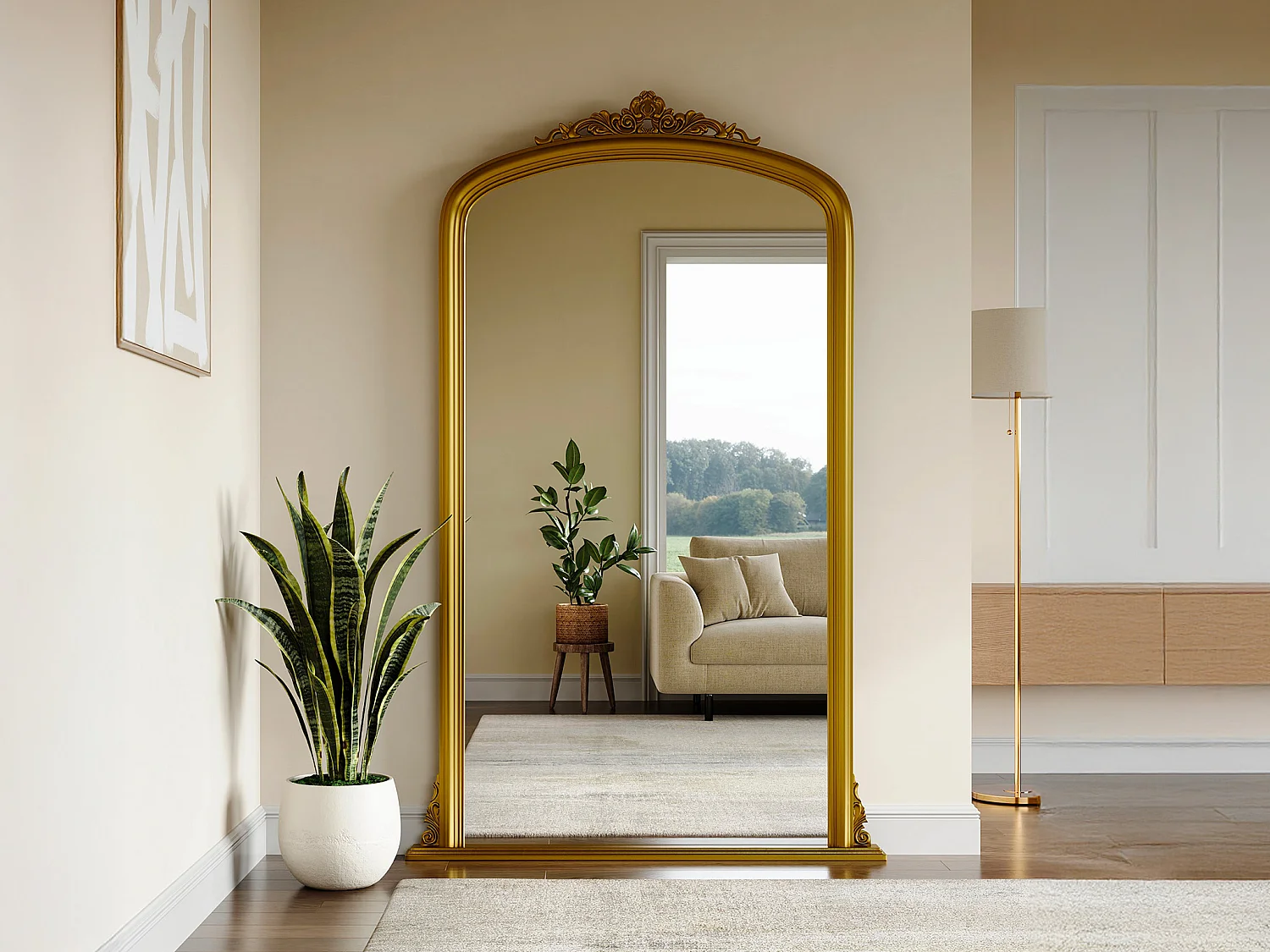Large paulownia wood mirror - L120 x H190 cm - Gold - MERRY