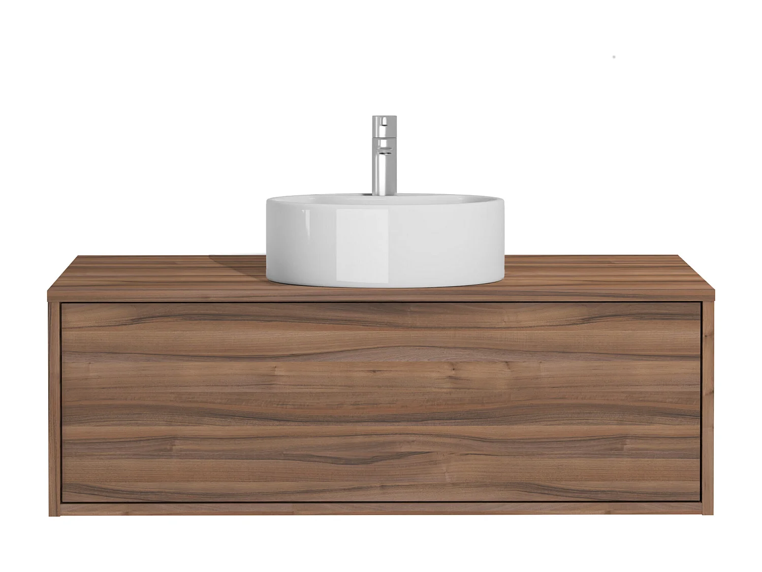 Meuble de salle de bain suspendu coloris naturel foncé avec simple vasque ronde - 94 cm - TEANA II