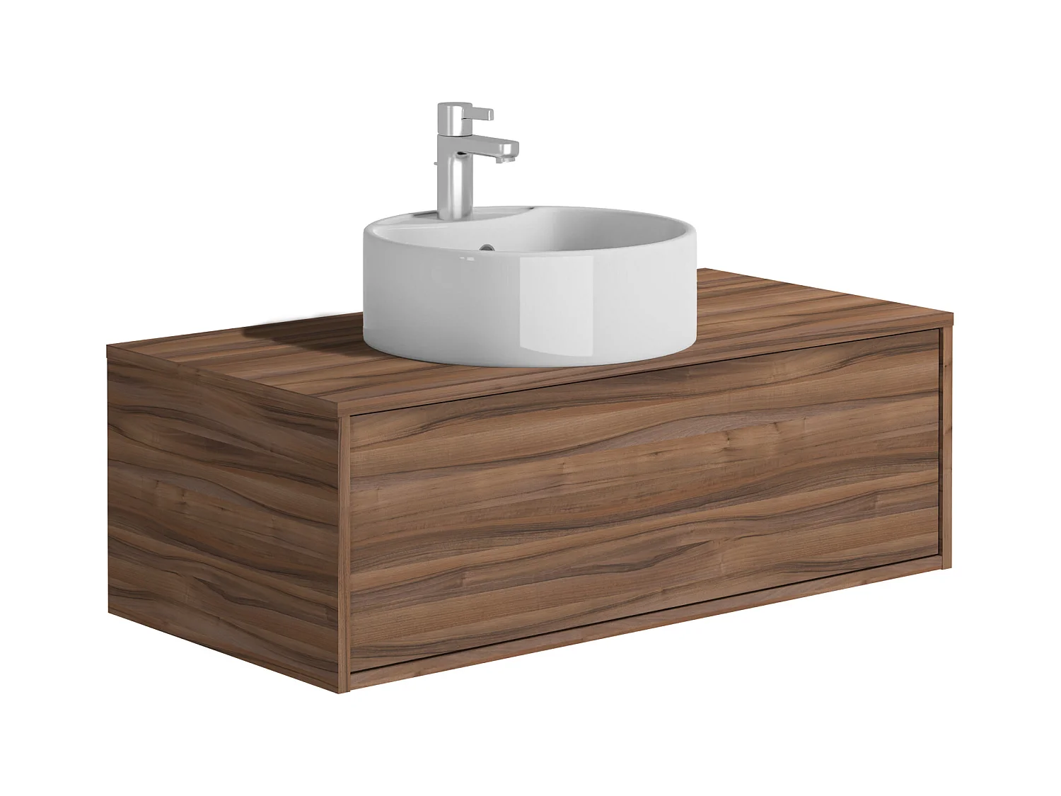 Meuble de salle de bain suspendu coloris naturel foncé avec simple vasque ronde - 94 cm - TEANA II