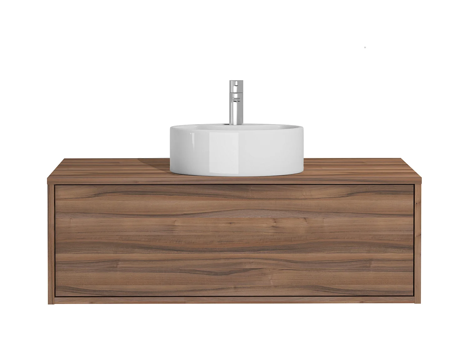 Mueble de baño flotante color natural oscuro con lavabo redondo - 94 cm - TEANA II