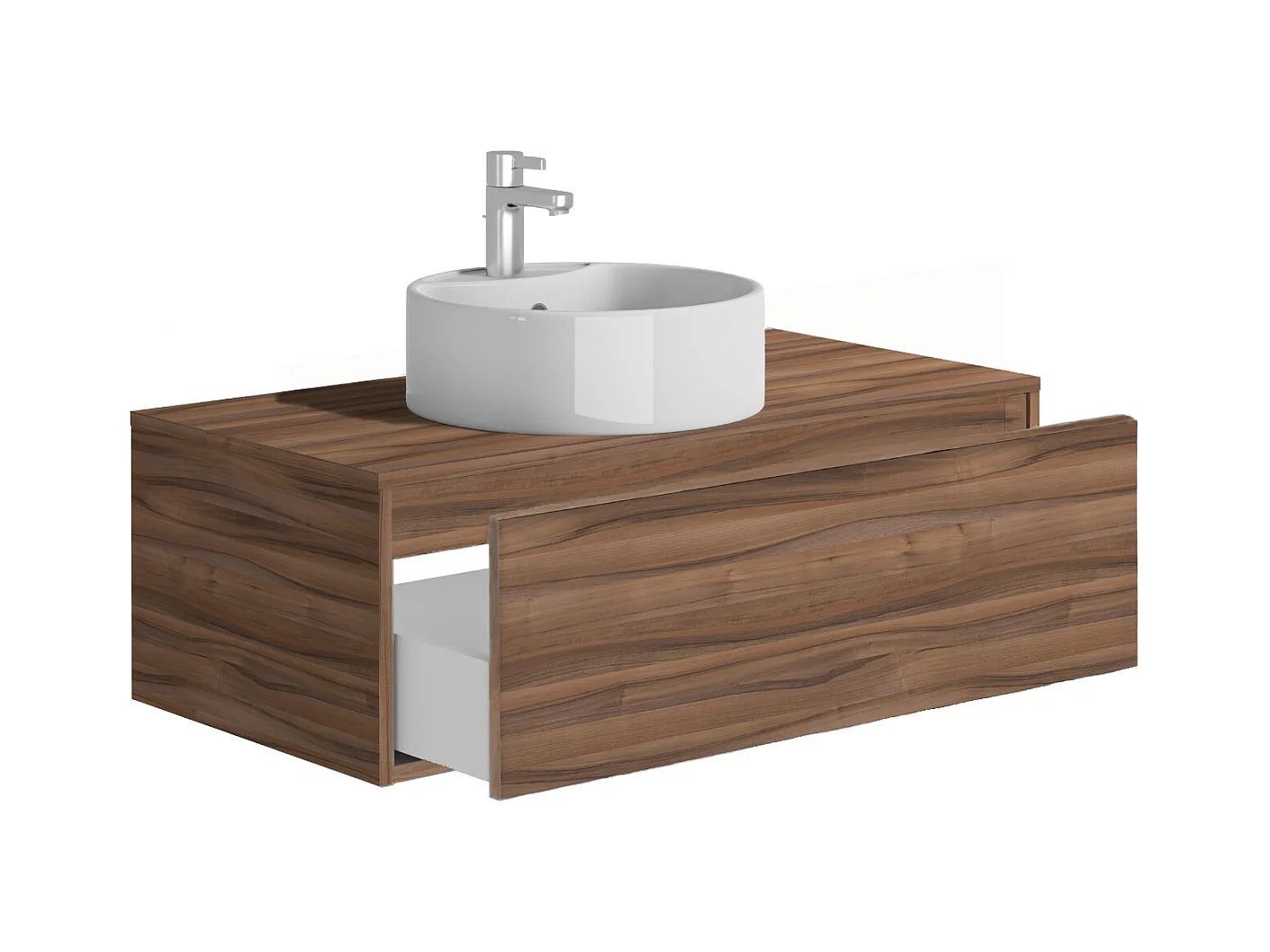 Mueble de baño flotante color natural oscuro con lavabo redondo - 94 cm - TEANA II