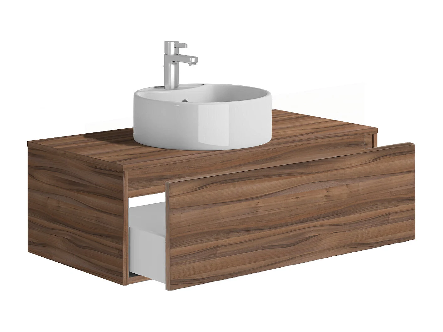 Mueble de baño flotante color natural oscuro con lavabo redondo - 94 cm - TEANA II