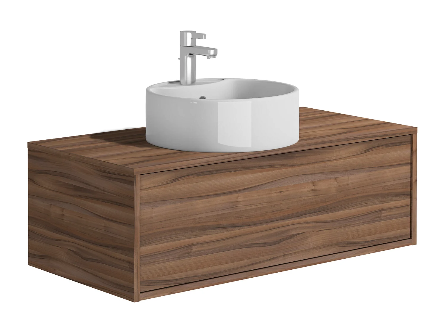 Mueble de baño flotante color natural oscuro con lavabo redondo - 94 cm - TEANA II