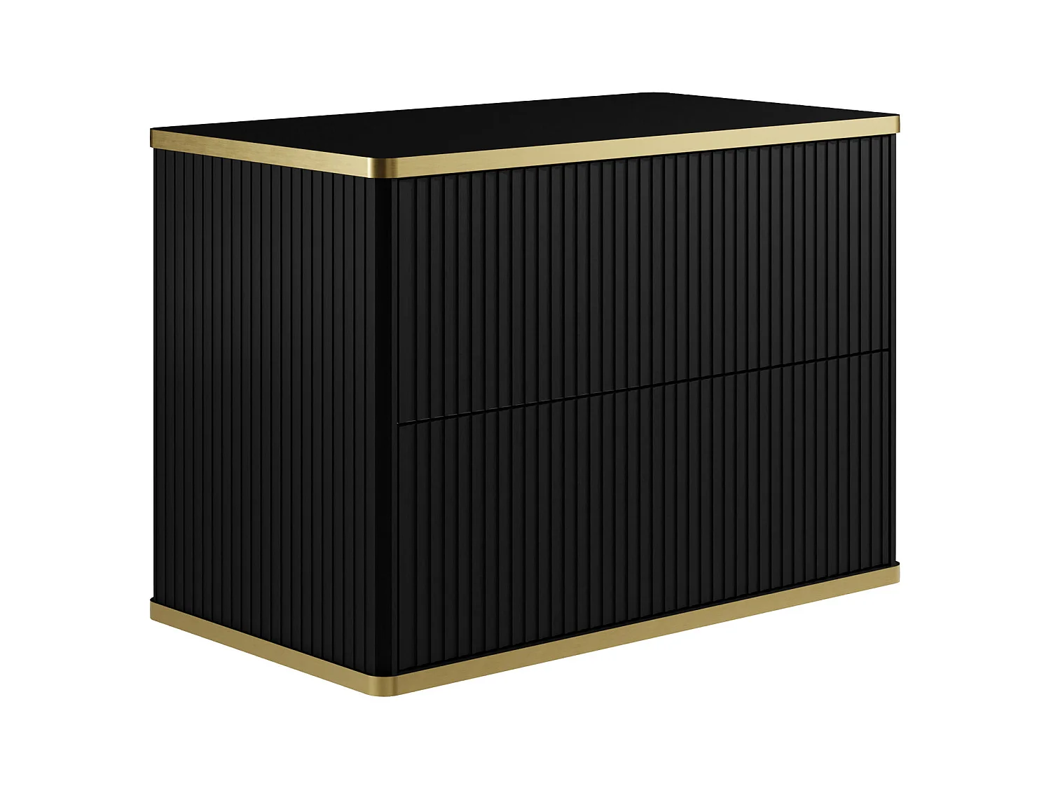 Stribet baderomsmøbel med gullkant, rundt servant - Svart - 80 cm - KELIZA