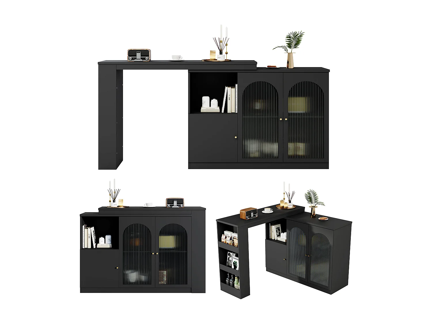 Dressoir, draaibare MDF-barkast - grote opbergruimte - eigentijdse stijl - Zwart