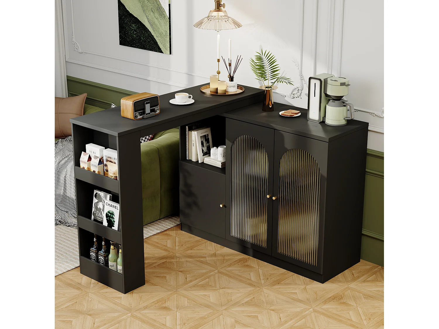 Credenza, mobile bar girevole in MDF - ampio spazio di archiviazione - stile contemporaneo - Nero