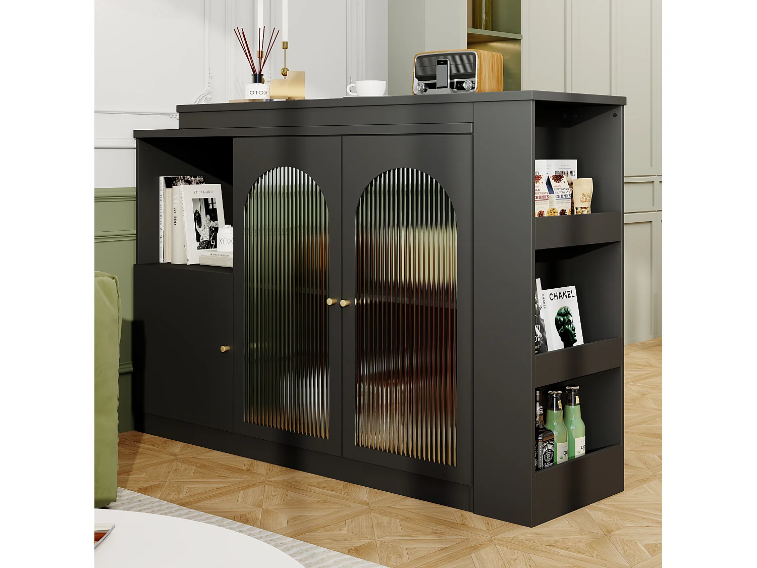 Credenza, mobile bar girevole in MDF - ampio spazio di archiviazione - stile contemporaneo - Nero