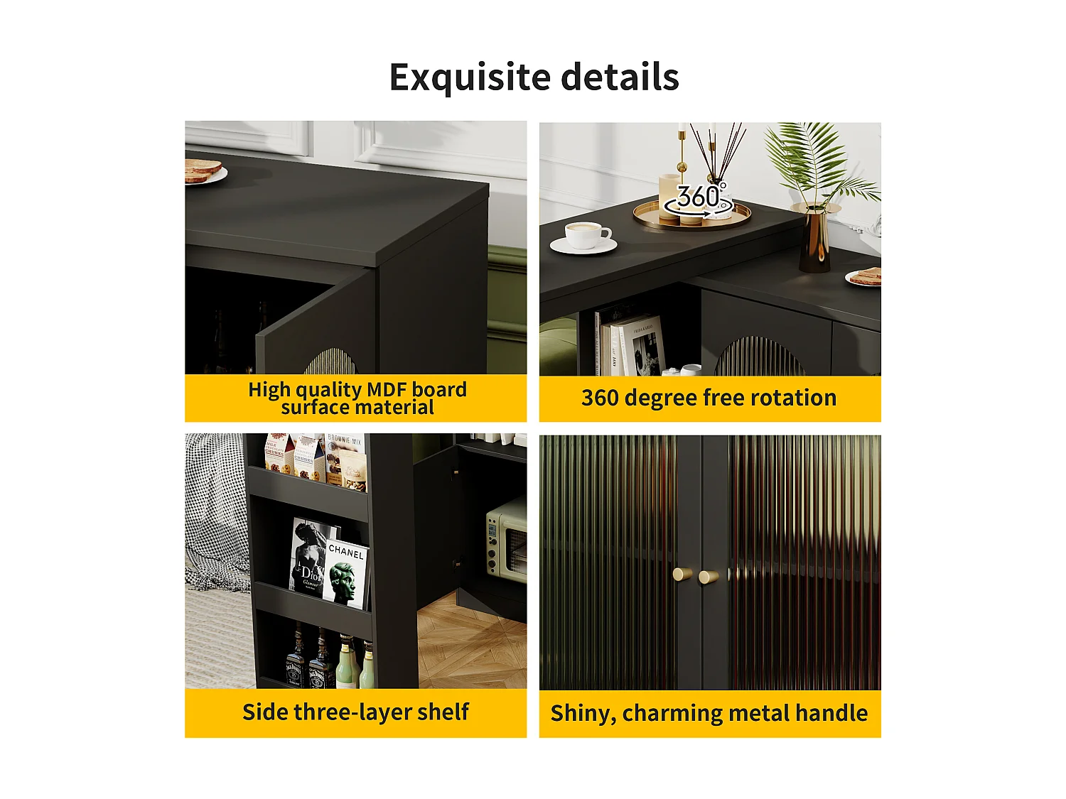 Credenza, mobile bar girevole in MDF - ampio spazio di archiviazione - stile contemporaneo - Nero