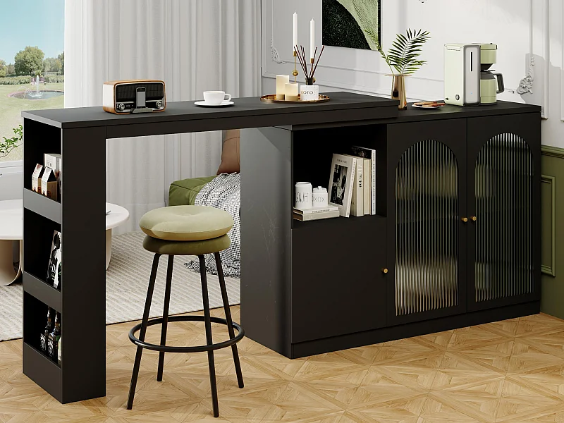 Buffet、Meuble de bar rotatif en MDF - grand espace de rangement - style contemporain - Noir
