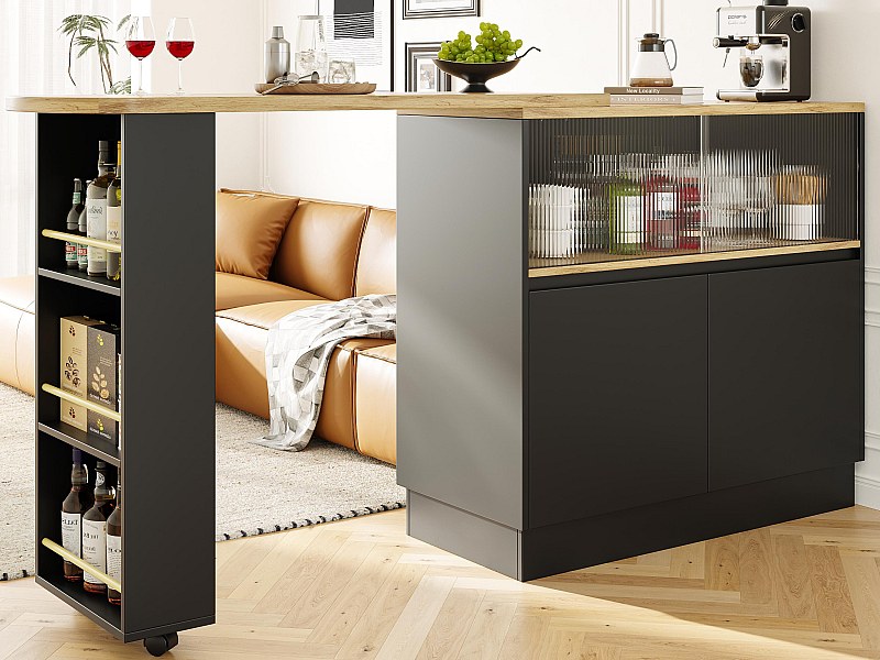 Sideboard, Swivel and Retractable Bar Cabinet in MDF - Large Storage ...