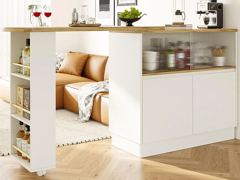 Sideboard, drehbares und ausziehbares Barmöbel aus MDF – großer Stauraum – moderner Stil – Weiß