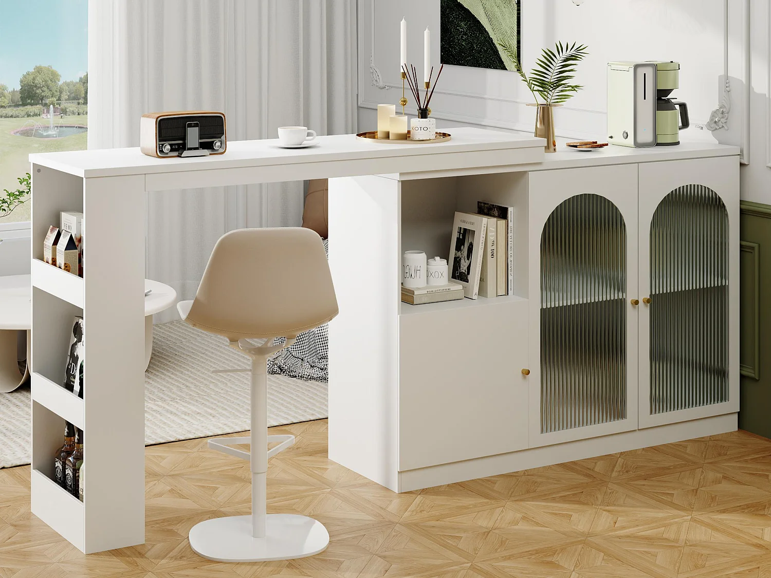 Dressoir, draaibare barkast van MDF - grote opbergruimte - eigentijdse stijl - Wit