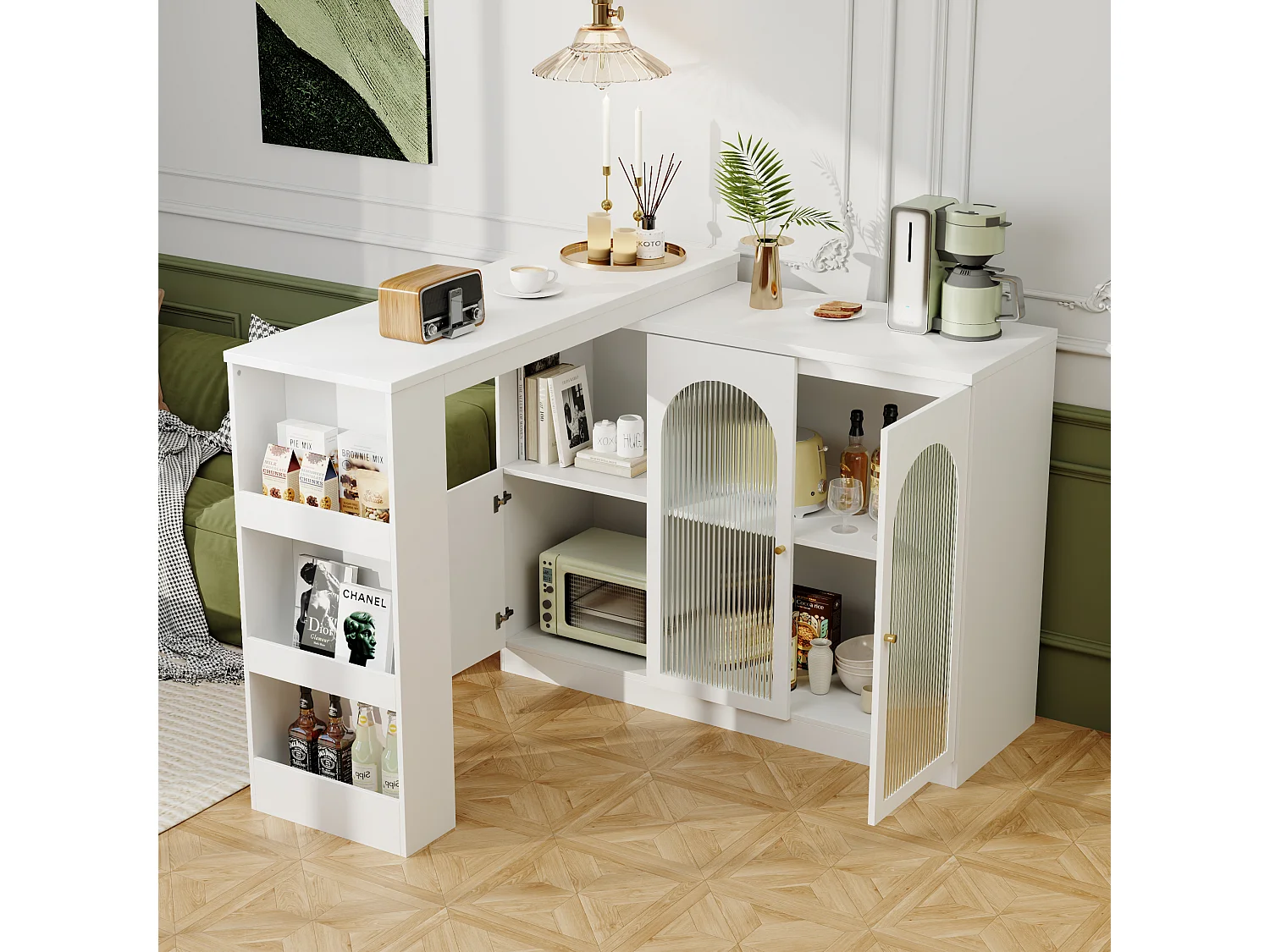 Dressoir, draaibare barkast van MDF - grote opbergruimte - eigentijdse stijl - Wit