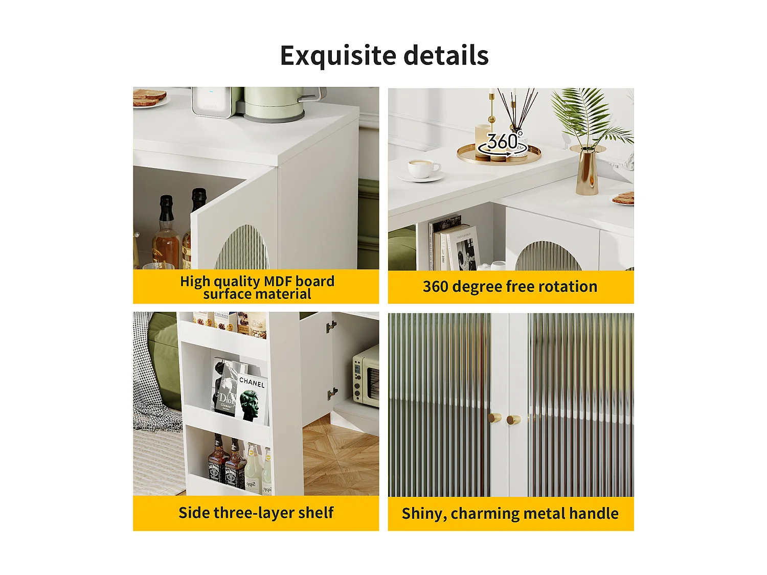 Dressoir, draaibare barkast van MDF - grote opbergruimte - eigentijdse stijl - Wit