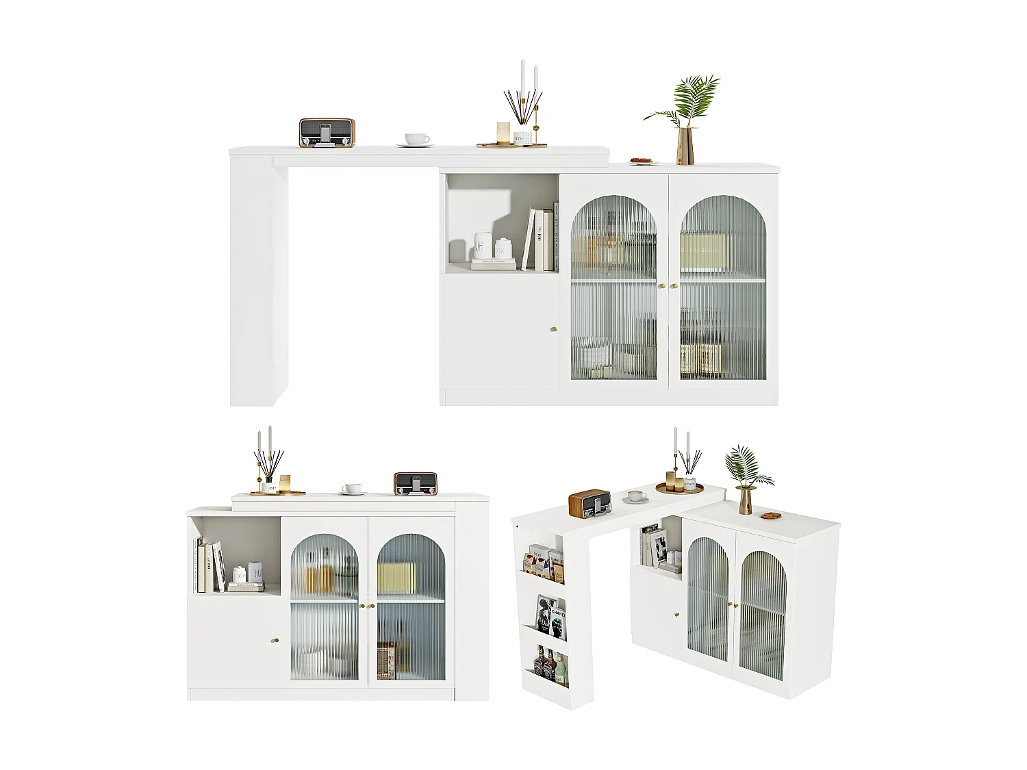 Sideboard, drehbarer MDF-Barschrank – großer Stauraum – moderner Stil – Weiß