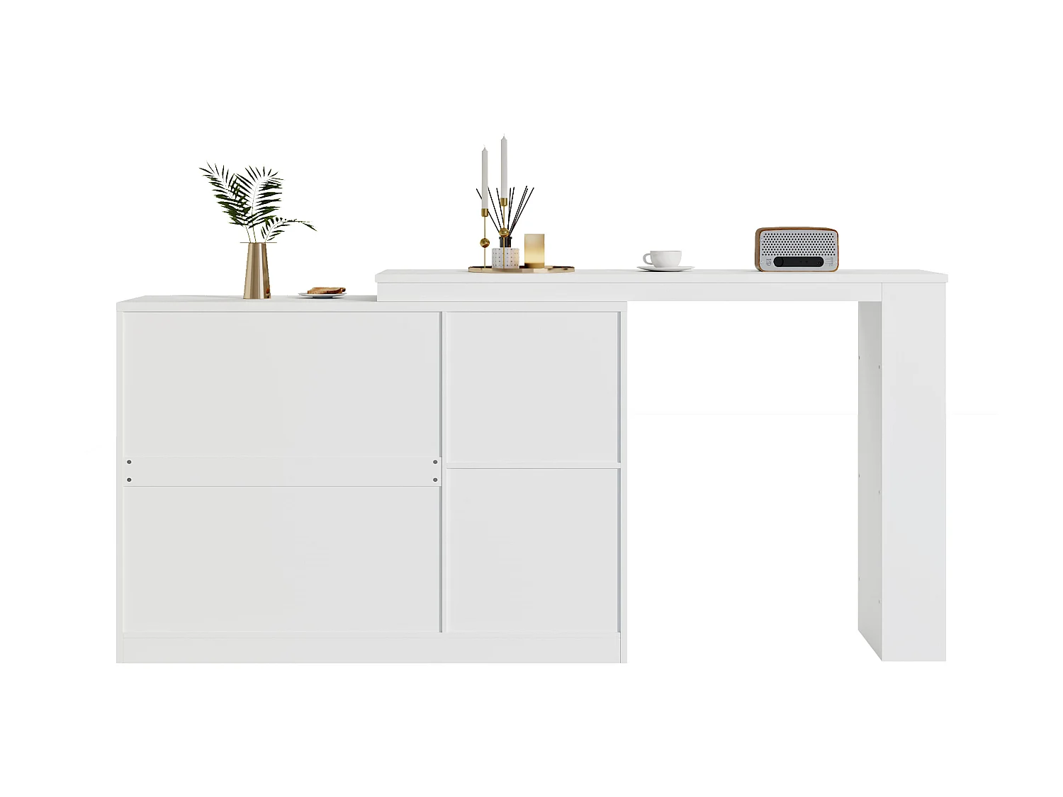 Sideboard, drehbarer MDF-Barschrank – großer Stauraum – moderner Stil – Weiß