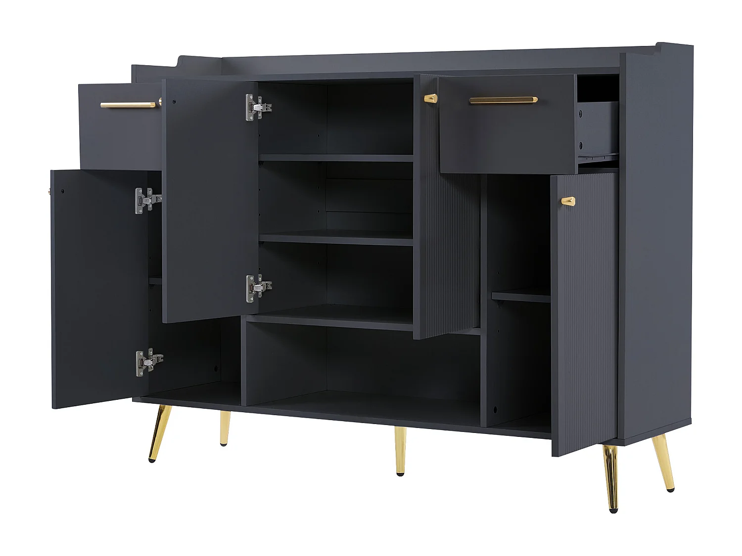 Meuble à chaussures - 2 tiroirs + 4 portes + compartiment ouvert - Noir