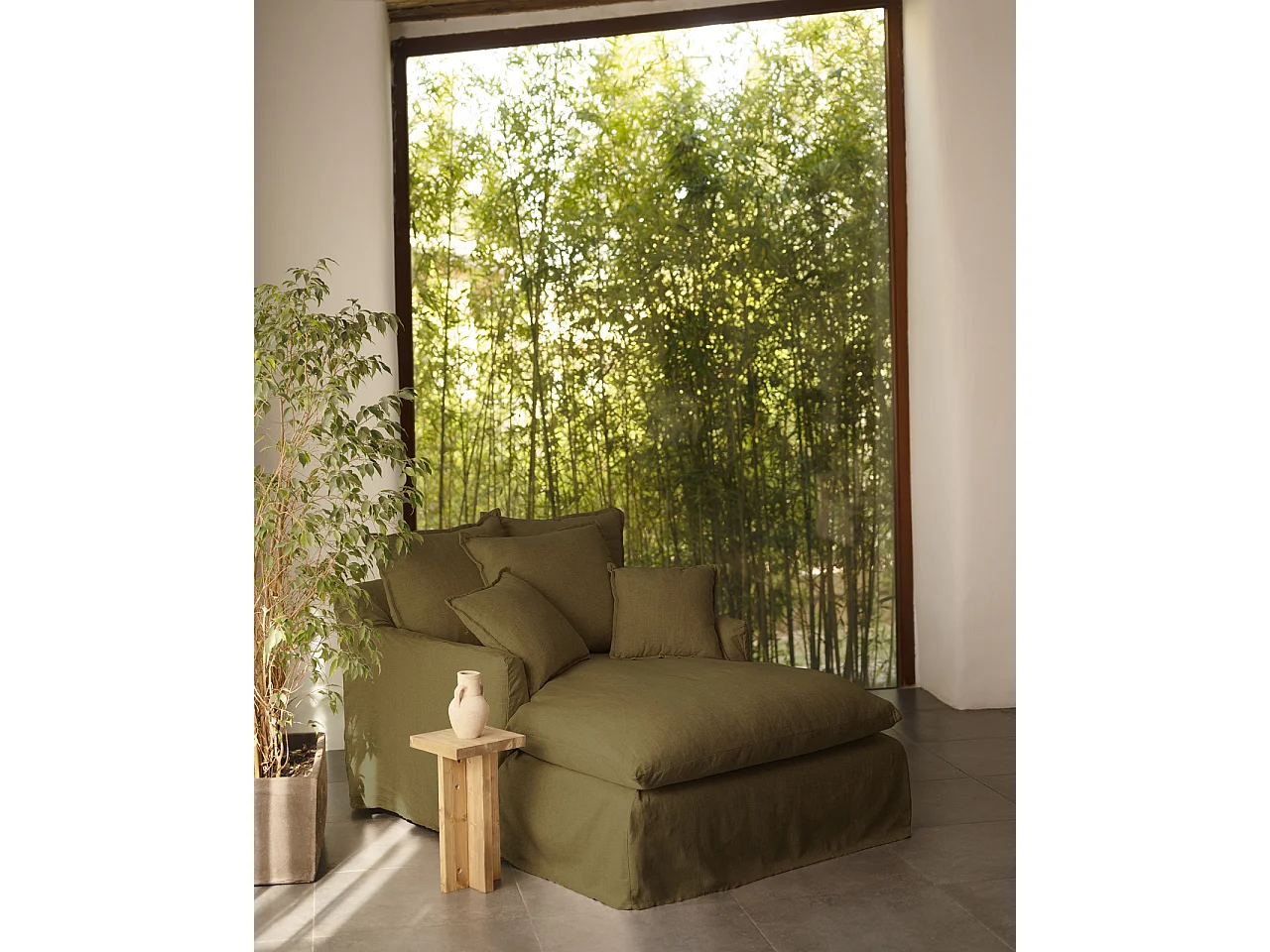 Sillón de algodón y lino color verde 115x170cm - MIA - DECOWOOD