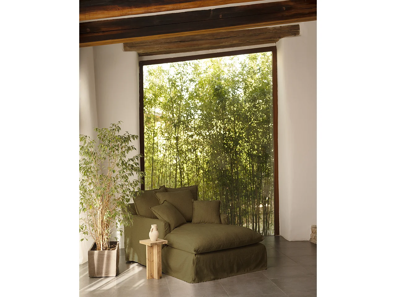 Sillón de algodón y lino color verde 115x170cm - MIA - DECOWOOD