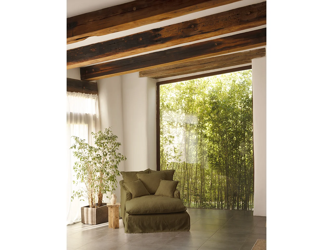 Sillón de algodón y lino color verde 115x170cm - MIA - DECOWOOD